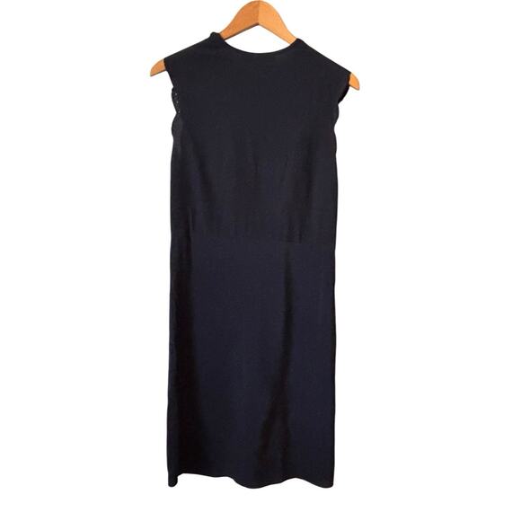 Vanessa Bruno Navy Blue Sleeveless Silk V Neck Dress Pockets Eyelet Trim Size 36 - Picture 4 of 8